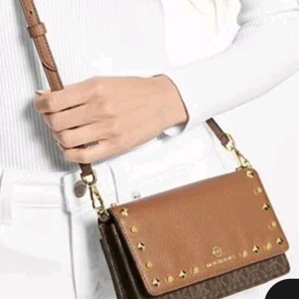 Michael Kors Tan and Brown Studded Crossbody - Picture 4 of 4